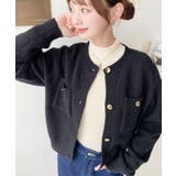 ブラック | Wポケット金ボタンニットカーディガン | moment+