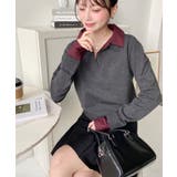 シャツレイヤードライク襟付きポロニットプルオーバー | moment+ | 詳細画像9 