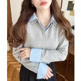 シャツレイヤードライク襟付きポロニットプルオーバー | moment+ | 詳細画像13 