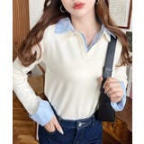 シャツレイヤードライク襟付きポロニットプルオーバー | moment+ | 詳細画像4 