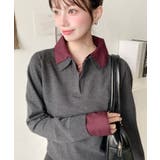 シャツレイヤードライク襟付きポロニットプルオーバー | moment+ | 詳細画像5 