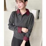 シャツレイヤードライク襟付きポロニットプルオーバー | moment+ | 詳細画像6 