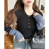 袖配色ヘンリーネックリブニットプルオーバー | moment+ | 詳細画像7 