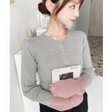 杢グレー | 袖配色ヘンリーネックリブニットプルオーバー | moment+