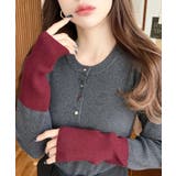 チャコールグレー | 袖配色ヘンリーネックリブニットプルオーバー | moment+