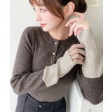 ブラウン | 袖配色ヘンリーネックリブニットプルオーバー | moment+