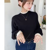 ボトルネックレイヤード風配色リブニットプルオーバー | moment+ | 詳細画像13 