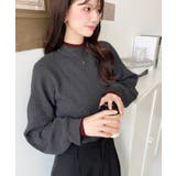 ボトルネックレイヤード風配色リブニットプルオーバー | moment+ | 詳細画像17 