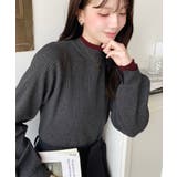 ボトルネックレイヤード風配色リブニットプルオーバー | moment+ | 詳細画像19 