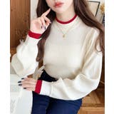 ボトルネックレイヤード風配色リブニットプルオーバー | moment+ | 詳細画像4 