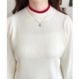 ボトルネックレイヤード風配色リブニットプルオーバー | moment+ | 詳細画像6 