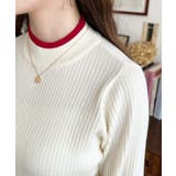 ボトルネックレイヤード風配色リブニットプルオーバー | moment+ | 詳細画像7 