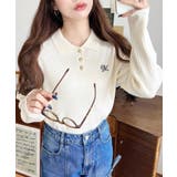 刺繍入り衿付きポロニット | moment+ | 詳細画像2 