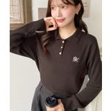 ブラウン | 刺繍入り衿付きポロニット | moment+