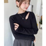 ブラック | アシメカットアウトリブニットプルオーバー | moment+