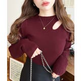 ボルドー | アシメカットアウトリブニットプルオーバー | moment+