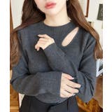 チャコールグレー | アシメカットアウトリブニットプルオーバー | moment+