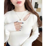 アイボリー | アシメカットアウトリブニットプルオーバー | moment+