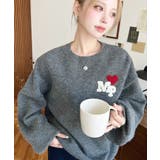 チャコールグレー | ハートワンポイントロゴニットプルオーバー | moment+