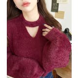 ボルドー | ホルターカットアウトシャギーニットプルオーバー | moment+