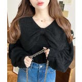 ブラック | ケープリボンシャギーニットプルオーバー | moment+