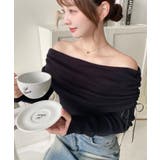 ブラック | ドロストリボンオフショルニットプルオーバー | moment+