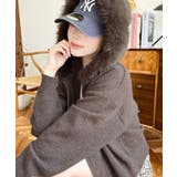 ブラウン | ボリュームファーフードジップアップニットパーカー | moment+