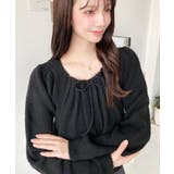 ブラック | ギャザーリボンミックスプルオーバー | moment+