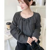 チャコールグレー | ギャザーリボンミックスプルオーバー | moment+