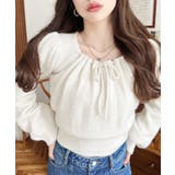 アイボリー | ギャザーリボンミックスプルオーバー | moment+