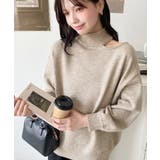 グレイッシュベージュ | ハイネックデザインカットワンショルニットプルオーバー | moment+