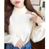 アイボリー | ハイネックデザインカットワンショルニットプルオーバー | moment+