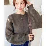 アシンメトリーネックショルダースリットフェザーニットプルオーバー | moment+ | 詳細画像18 