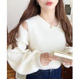 アイボリー | アシンメトリーネックショルダースリットフェザーニットプルオーバー | moment+