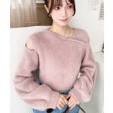 ピンク | アシンメトリーネックショルダースリットフェザーニットプルオーバー | moment+