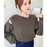 モカ | アシンメトリーネックショルダースリットフェザーニットプルオーバー | moment+