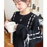 ブラック | 編み込みリボンフェザーニットプルオーバー | moment+