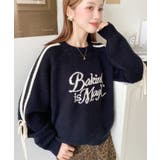 ブラック | Ｗジャガードラインリボンロゴニットプルオーバー | moment+