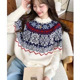 スノーノルディック柄求心Wジャガードニットプルオーバー（ノルディックセーター） | moment+ | 詳細画像2 