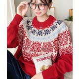 レッド | スノーノルディック柄求心Wジャガードニットプルオーバー（ノルディックセーター） | moment+