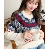 アイボリー | スノーノルディック柄求心Wジャガードニットプルオーバー（ノルディックセーター） | moment+