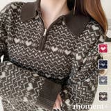 ノルディック柄ダブルジャガードハーフジップポロニットプルオーバー | moment+ | 詳細画像1 