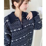 ノルディック柄ダブルジャガードハーフジップポロニットプルオーバー | moment+ | 詳細画像12 