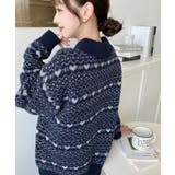 ノルディック柄ダブルジャガードハーフジップポロニットプルオーバー | moment+ | 詳細画像13 