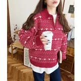 ノルディック柄ダブルジャガードハーフジップポロニットプルオーバー | moment+ | 詳細画像17 