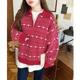 ノルディック柄ダブルジャガードハーフジップポロニットプルオーバー | moment+ | 詳細画像19 