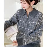 ノルディック柄ダブルジャガードハーフジップポロニットプルオーバー | moment+ | 詳細画像2 