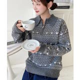 ノルディック柄ダブルジャガードハーフジップポロニットプルオーバー | moment+ | 詳細画像3 