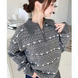 ノルディック柄ダブルジャガードハーフジップポロニットプルオーバー | moment+ | 詳細画像5 