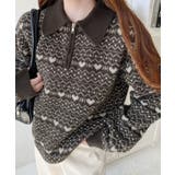 ノルディック柄ダブルジャガードハーフジップポロニットプルオーバー | moment+ | 詳細画像7 